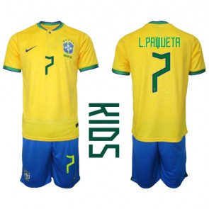 Brazil Lucas Paqueta #7 Replica Home Stadium Kit for Kids World Cup 2022 Short Sleeve (+ pants)